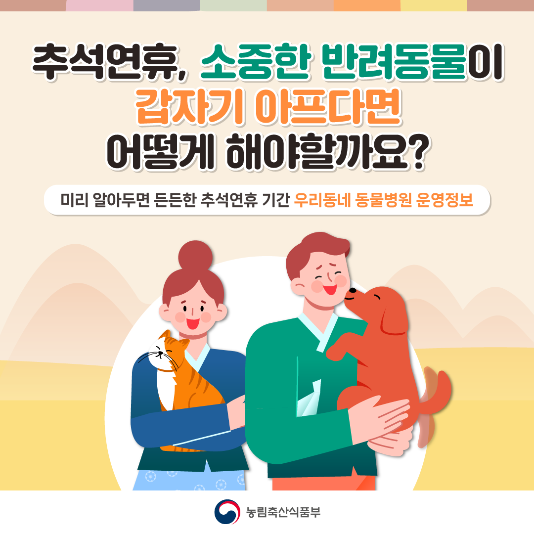 추석연휴, 소중한 반려동물이 갑자기 아프다면 어떻게 해야할까요? (미리 알아두면 든든한 추석 연휴기간 우리동네 동물병원 운영정보)